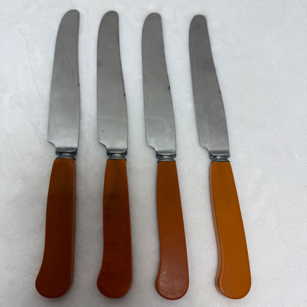 Federal Stainless Dinner Knives Set of 4 Butterscotch Bakelite VTG MCM Cutlery